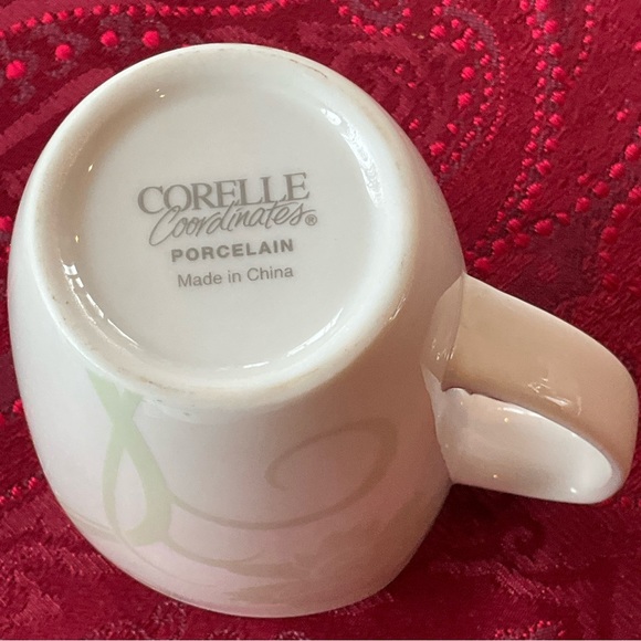 CORELLE Coordinates Porcelain Mugs (2) Green Flowers Swirls Squarish White - Picture 4 of 7